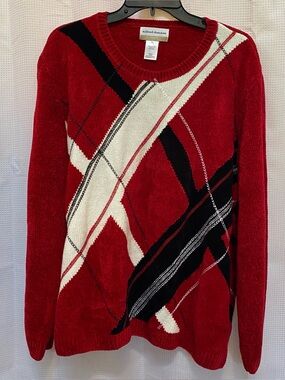 Ladies ALFRED DUNNER Chenille Argyle Front Red Sweater Size 3X.